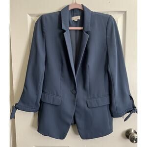 ANN TAYLOR LOFT Blue Tie Cuff Blazer Relaxed Career Jacket Blazer Sz 8 Petite
